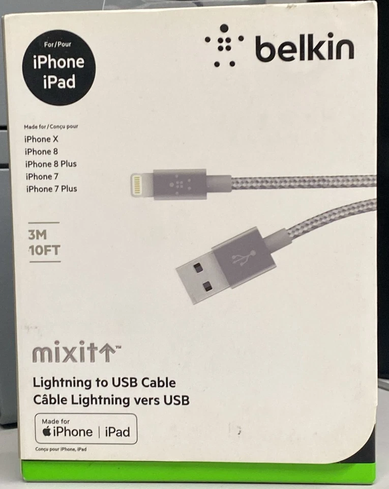 Cable USB trenzado Belkin de 10 pies gris Foto 3 de 3