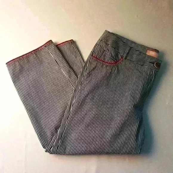 La Gazzetta Womens Nautical Striped Straight Leg Pants Size 12 Black White Red