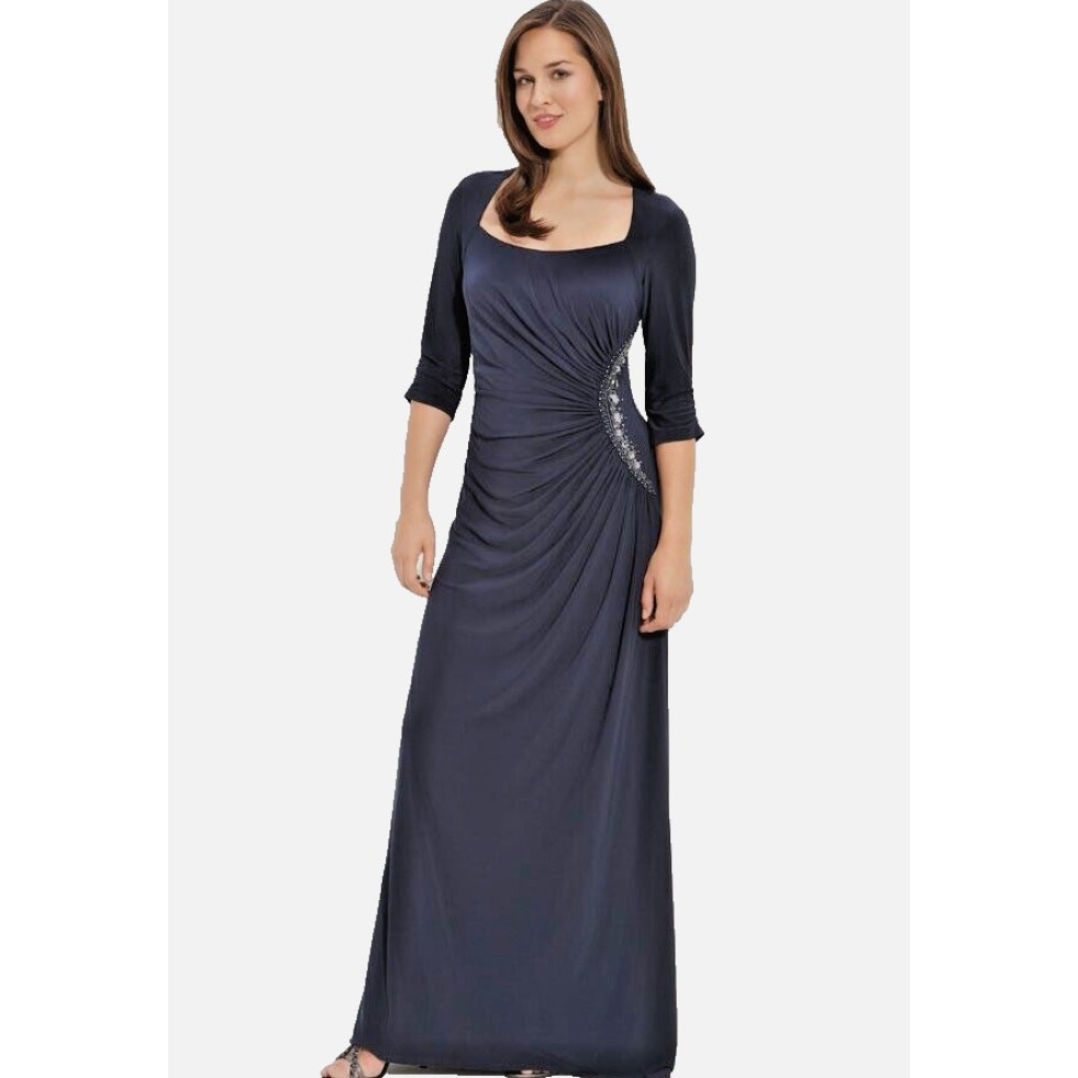 Adrianna Papell Beaded Jersey Maxi Dress Eclipse Blue Mother of the Bride  Sz 20W | eBay