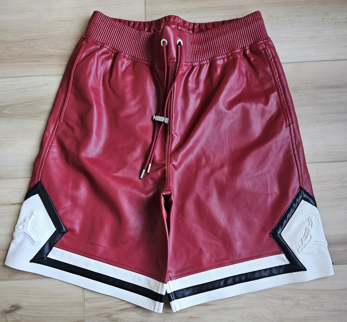NEW RARE Men's Medium Air Jordan Faux Leather Diamond Shorts Red