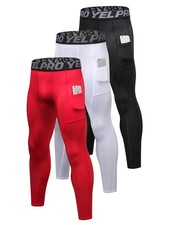 3 Pack Mens Compression Pants Running Tights Athletic Sports Baselayer Pocket...