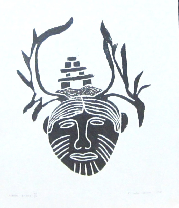 Inuit STONE CUT Print "CARIBOU SPIRITS"  Signed By KOOTOO MUNNO 31/50 18x24 1981