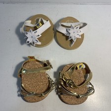 2 pair of Build-A-Bear Sandals - Gold Strap  White Flower/Snowflake