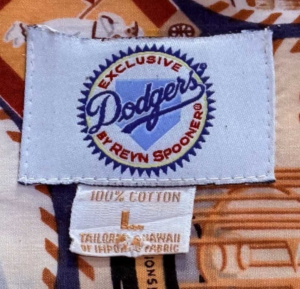 LOS ANGELES / BROOKLYN DODGERS 1999 REYN SPOONER HAWAIIAN SHIRT SZ: L - Image 3 of 3
