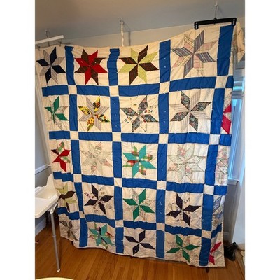 Vintage Handmade Star Quilt Blanket Patchwork Americana Twin Bedspread Throw