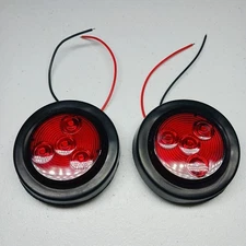 2PCS Red Round  LED Side Marker Clearance Light Trailer Truck Tail Lamp 2" Inch