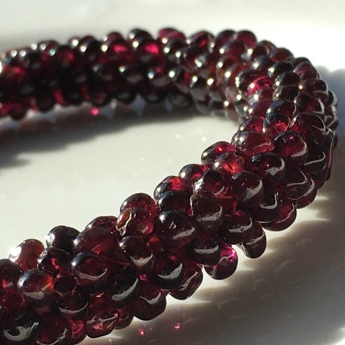 Almandine Garnet Bangle Bracelet Genuine Gemstone Beaded Deep Red - Picture 3 of 7
