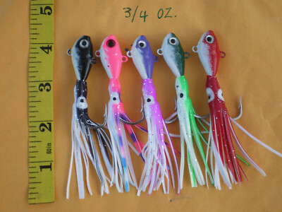 6 PCS ULTRA MINNOW BUCKTAIL JIG 3/4 OZ S.S. HOOK/MULTICOLOR W/HOOCHIE CHOOSE ANY