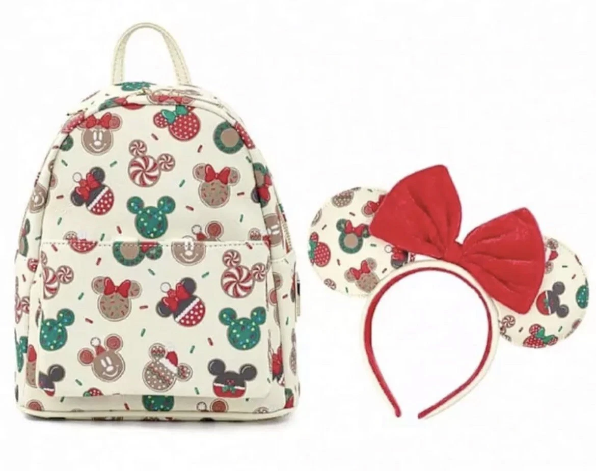 Loungefly Disney Christmas Mickey Minnie Cookie Backpack u0026 Headband NWT |  eBay