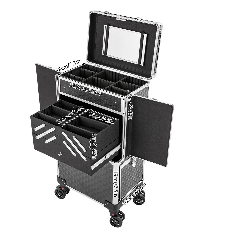 Professional Rolling Makeup Train Case Makeup Storage Organizer Cosmetic Trolley - Image 2 of 4
