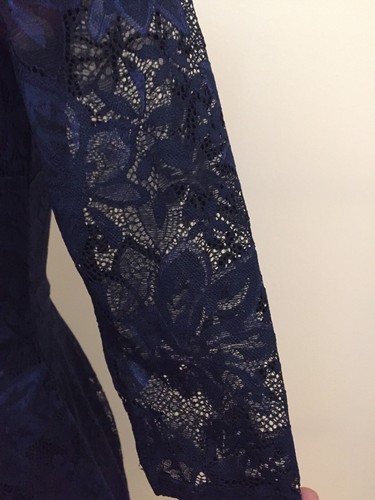NOCTFLOS DRESS~S~NAVY BLUE~LACE~FIT/FLARE~3/4 LACE SLEEVE~STRETCH~PARTY COCKTAIL - Picture 12 of 12