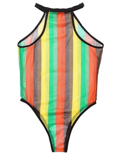 Damen Einteiler Stringbody Bikini Transparent Gestreifter Monokini Bunt Bademode - Bild 37 von 42