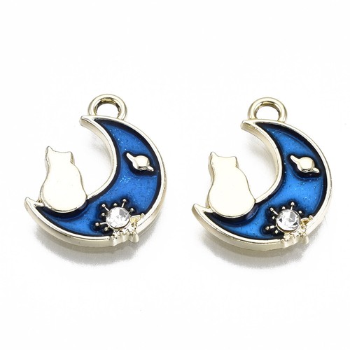 Enamel Charms Crescent Moon With Cat Stars Gold Base 15mm x 12mm 10pcs E222 - Picture 2 of 6