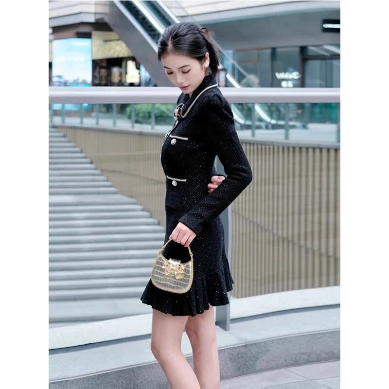 OFF WHITE Abito donna in maglia maniche lunghe con colletto autoritratto