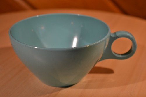 Retro Florence Prolon MCM Turquoise Aquamarine Blue Melmac Coffee Cup 7403 EXC! - Picture 7 of 10