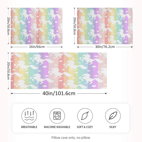 Satin Pillowcase for Hair and Skin, Queen Size Cute Licorne Rainbow Stripe Decor - Picture 4 of 8