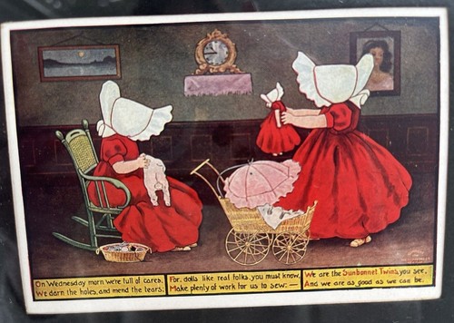 c1906-1907 Full Week Days Sunbonnets Twins Series 551 Postcards Framed A01280 - Picture 6 of 16