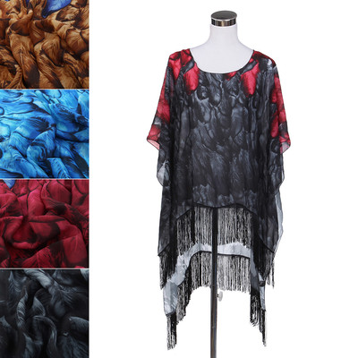TrendsBlue Feather Chiffon Sheer Fringe Kimono Wrap Poncho Blouse Beach Cover Up