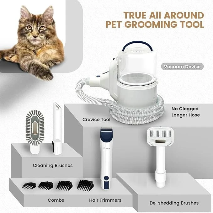 P50Dog Cat Pet Grooming Vacuum with 7 Grooming Tool Hair Suction 300W Power