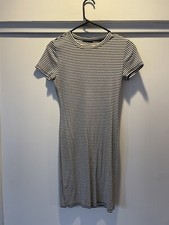 Soprano Women’s Medium Dress Black And White Stripes Stretchy Bodycon T Shirt