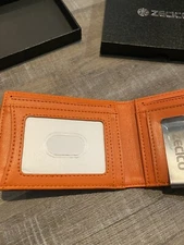 ZECICO Men's Slim Wallet with Money Clip - Classic Black and Orange NIB