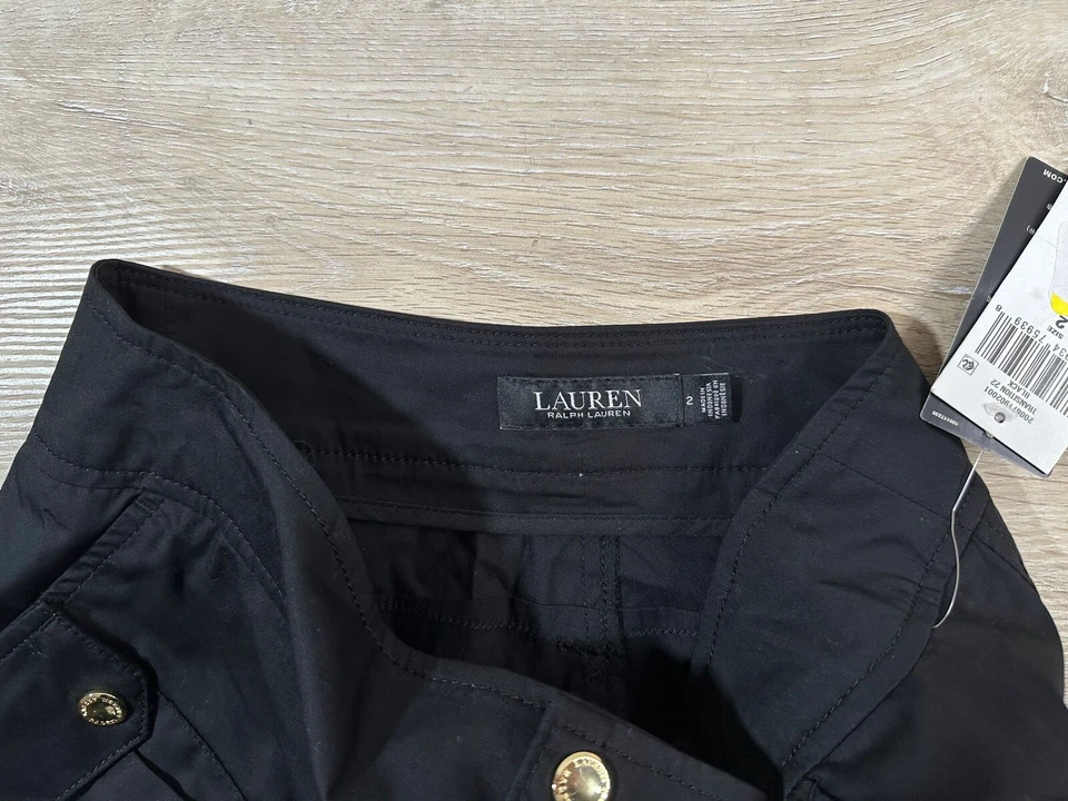 全新带标签 Lauren Ralph Lauren 女式短裤黑色 2 Snap Button 前斜纹布 125 美元 — 第 4/4 张图片