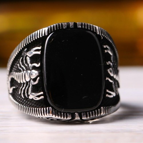 Flat Zircon Commerce Alloy Domineering Men's Ring Black Size 7-13 Retro Pattern - Picture 14 of 14