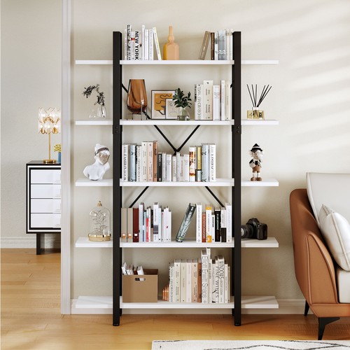 71" Tall Industrial Bookshelf Rustic Wood Bookcase Wide Display Storage Shelves - Picture 12 of 27