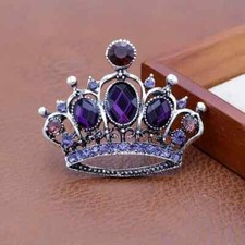 Elegant Purple Rhinestone Inlay Crown Brooch Pin Men Women Fashion Gift Unique