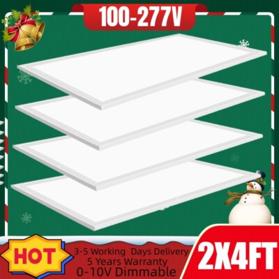 2x4Ft LED Panel Troffer Edge-Lit Flat (4 Pack) 75 Watt, Flush Drop Ceiling Light