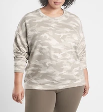 ATHLETA WOMEN'S BEIGE CAMO LUX LONG SLEEVE BALANCE PULLOVER SWEATSHIRT Sz 1X