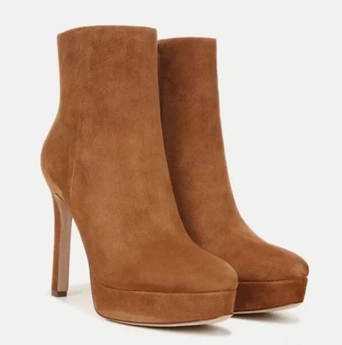 $550 Veronica Beard Dali Brown Suede Platform Ankle Booties Stiletto Heel 8.5