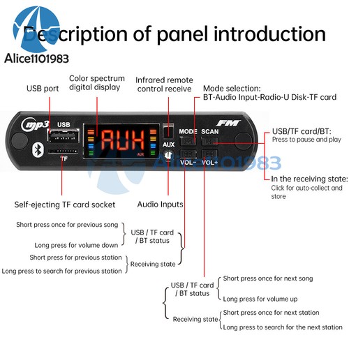 CS3835 Car MP3 Player Decoder Board WMA TF FM Radio Bluetooth Audio Module 40W - Picture 4 of 18