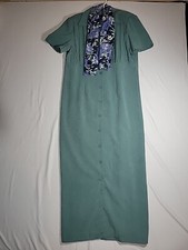 MHM Melissa Harper Vintage Maxi Green Dress Button Down Sheath Pads Size 8