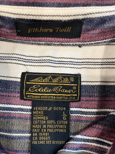 Vintage EDDIE BAUER Herren Large lila Streifen Elchhorn Twill Knopf Hemd NN - Bild 4 von 7