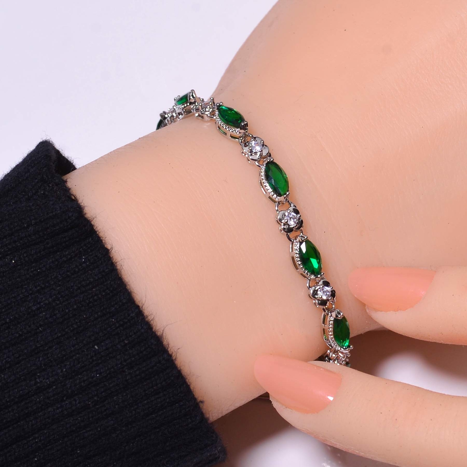 Tsavorite & Cubic Zirconia 925 Sterling Silver Tennis Bracelet 7.99