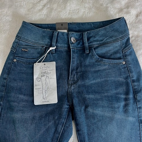 Pantalones de mezclilla G-Star Raw Lynn Mid ajustados para mujer W25 L30 azul oscuro lavado envejecido oscuro - Imagen 3 de 9