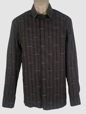 890 Givenchy Men Black Stripe Logo Long-Sleeve Boxy-Fit Dress Shirt Size 39