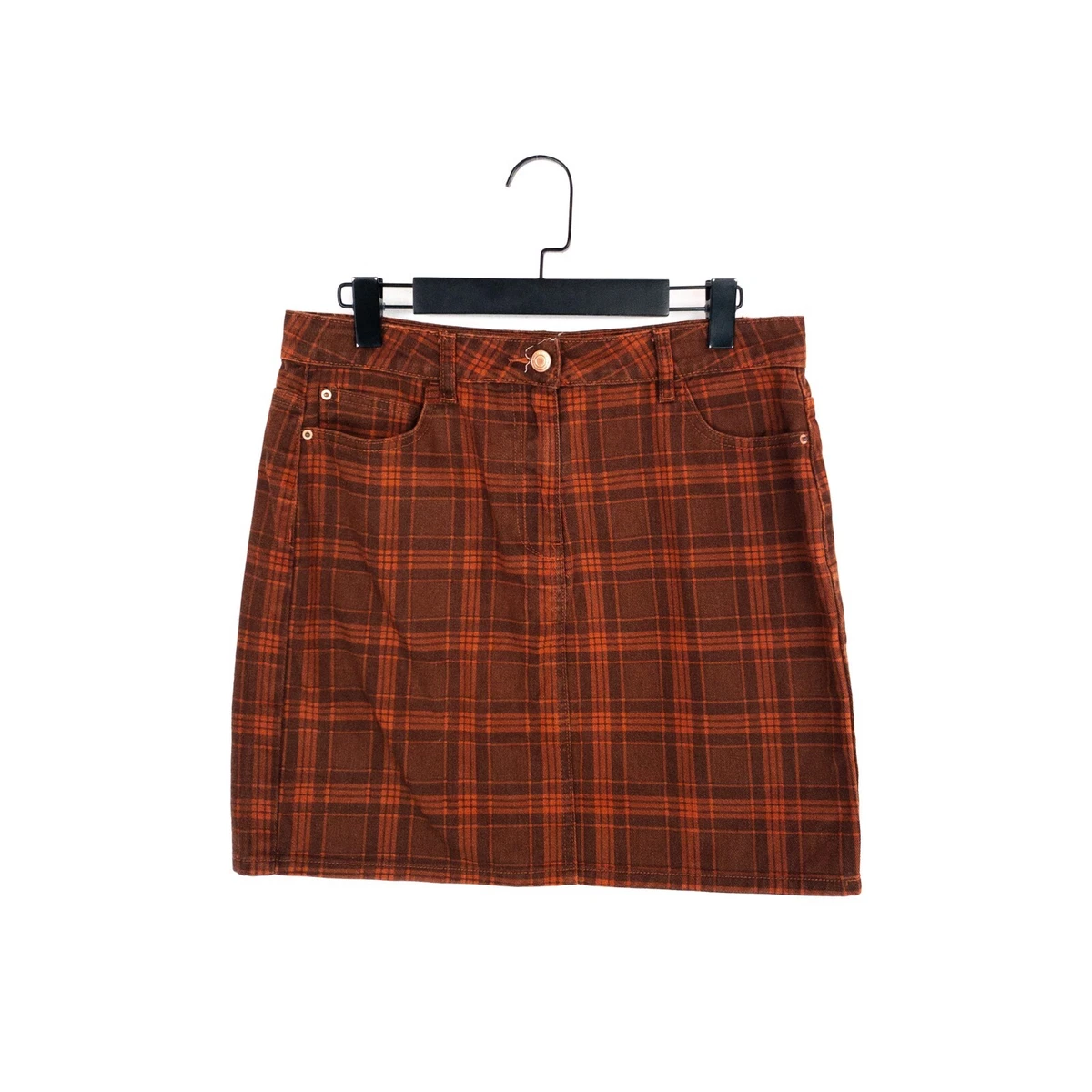 Next Orange Brown Tartan Check Cotton Mini Denim Skirt Size 12
