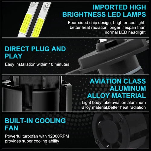 9003 H4 LED Headlights Bulbs High Low Beam For Honda Civic Sedan/Coupe 1992-2003 - Picture 8 of 12