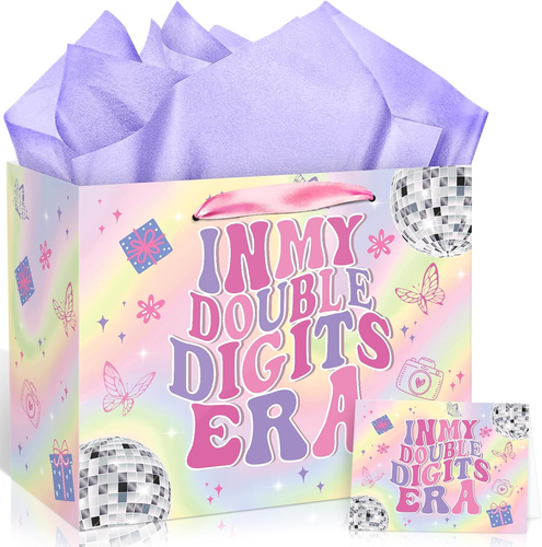 Große Geschenktüte 10. Geburtstag für Mädchen irisierend zweistellig Geburtstag Geschenktüte - Bild 8 von 12