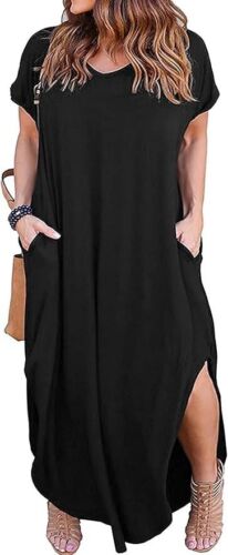 Kancystore Women's Maxi Dress Casual Loose Pocket Short Sleeve Plus Size 2XL