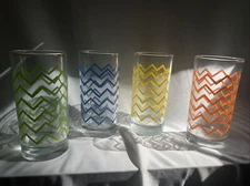 VTG Crisa Zig Zag Yellow Blue Orange Green 16 Oz Drinking Glasses Set of 4