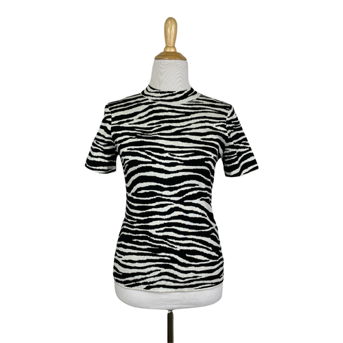 NWT Theory Women's Black/White Short Sleeve ZEBRA TEE Size Small A12