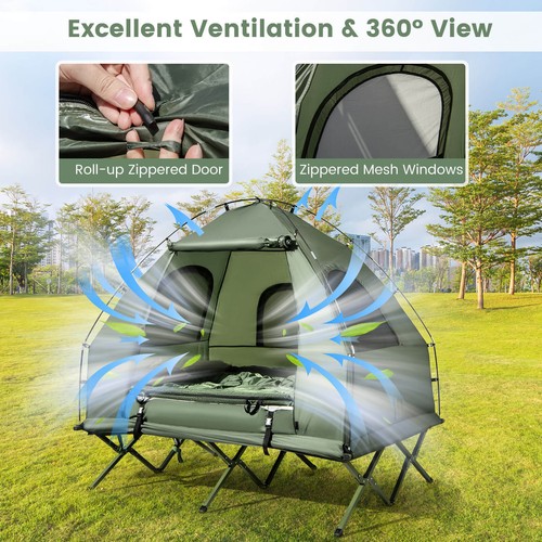 2-Person Compact Portable Pop-Up Tent/Camping Cot w/ Air Mattress & Bag - Picture 7 of 8