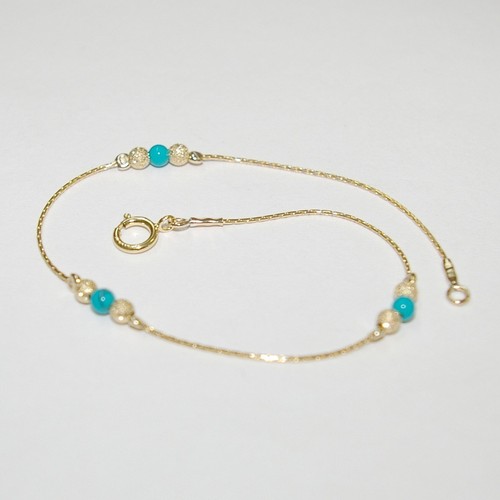 3 pcs 14kt Gold Filled Chain, 3mm Stardust & Green Turquoise Bead BRACELETS Lot - Picture 7 of 10