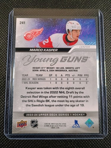 2023-24 Upper Deck Young Guns Outburst #241 Marco Kasper Detroit Red Wings - Picture 2 of 2