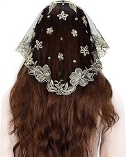 Catholic Chapel Mantilla Veil - Short Peach Shape Camellia Embroidery Church Vei