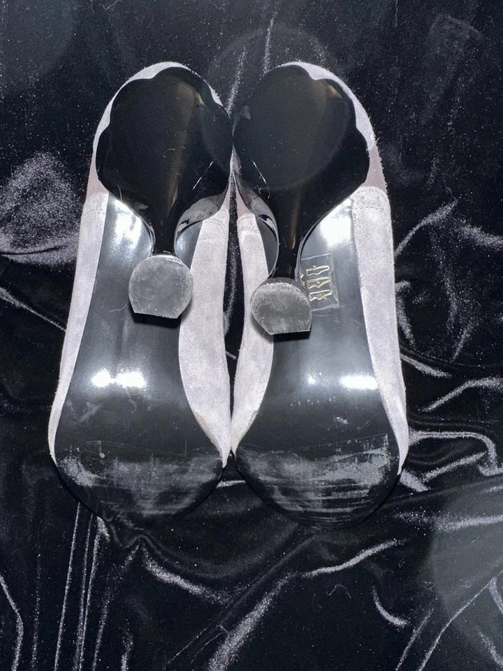 Tacones Mary Jane John Fluevog Listen Up amarillos/grises vintage de gamuza con cordones, talla 8 Foto 3 de 4