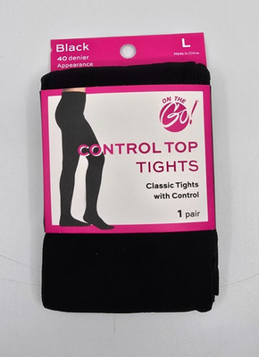 On The Go Control Top Tights Women Size L Black 40 Denier